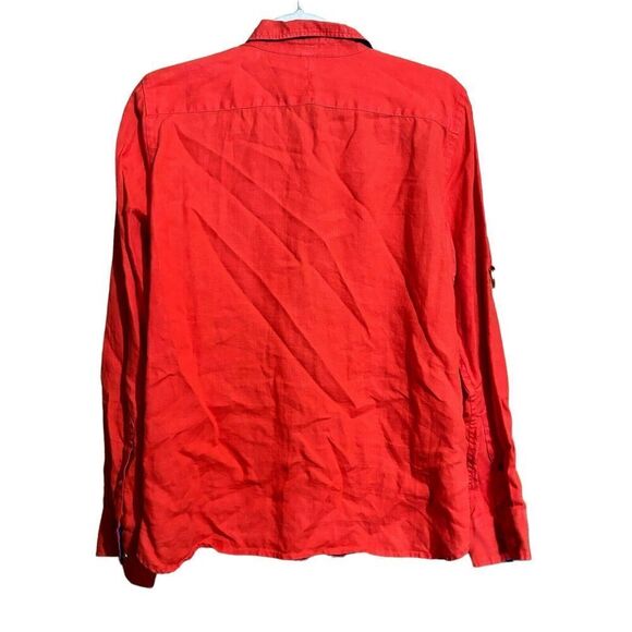 Lauren Ralph Lauren Top Womens Large Orange Linen Button Up Long Sleeve Blouse - Picture 6 of 8